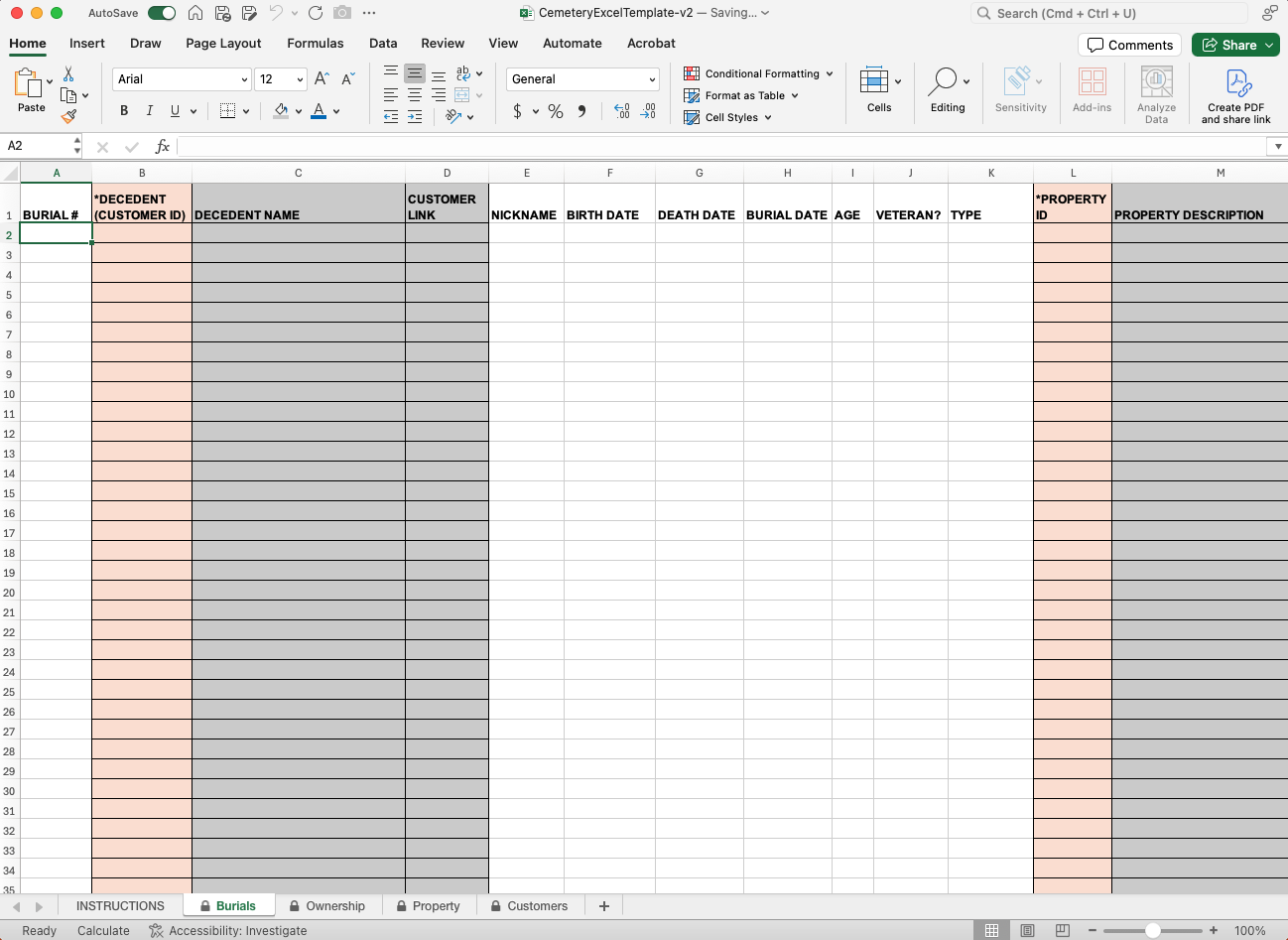 cemetery excel template